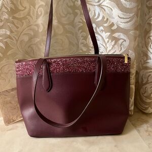 Kate Spade Flash Glitter Tote in Cherrywood